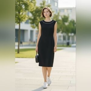 Jones New York  Elegant Black Dress with White Trim